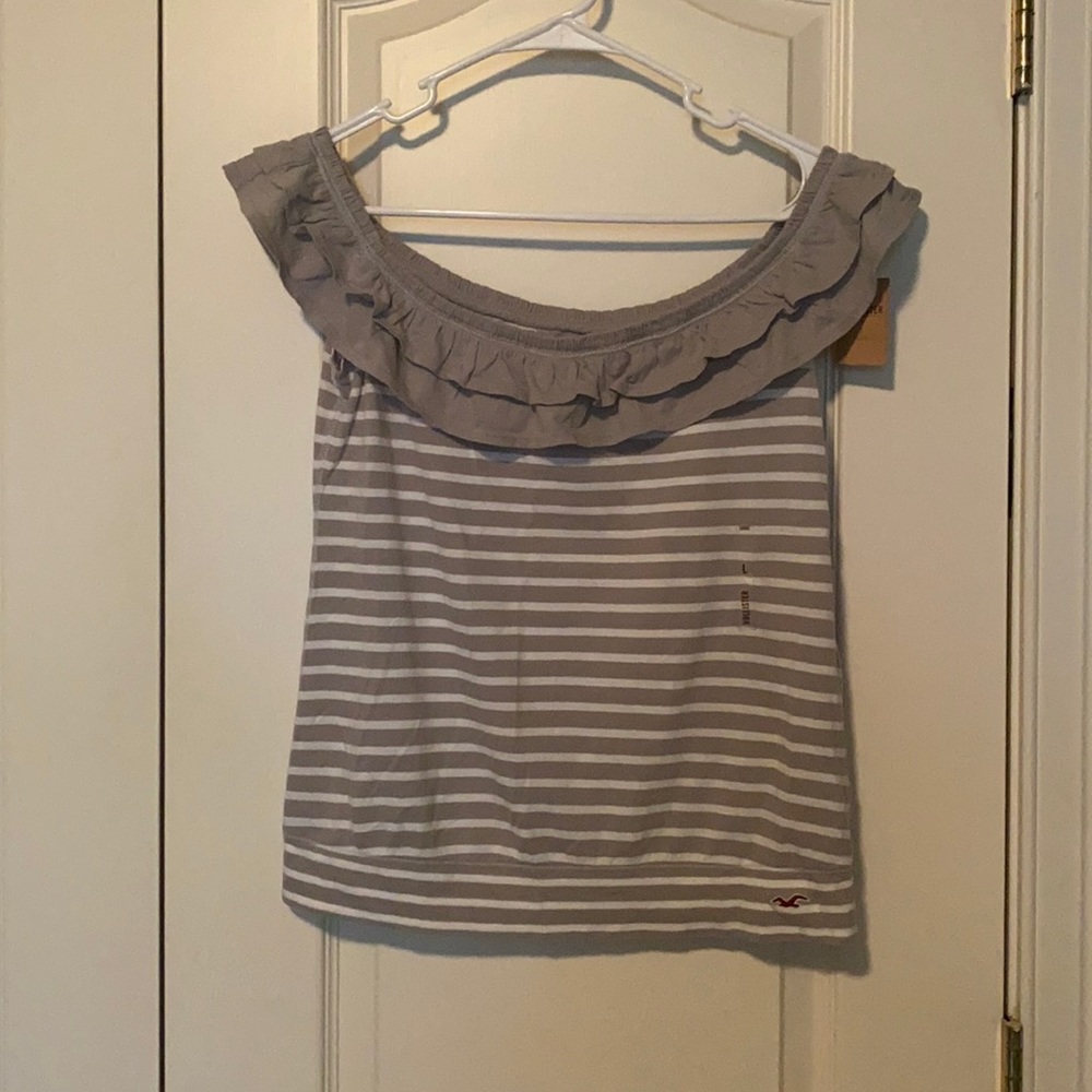 Hollister Top Gray Stripe Ruffle